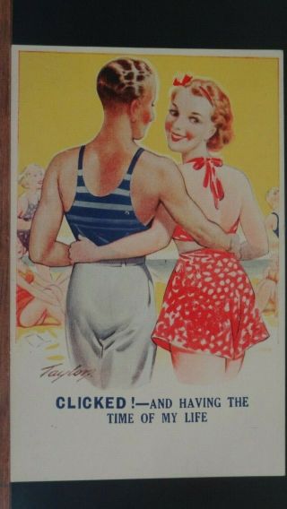 Bamforth Comic Postcard: Flapper,  Bathing Beauty,  Swimwear & Seaside Theme