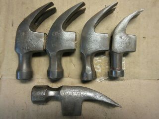 5 Vintage Claw Hammer Heads Craftsman Dunlap Vanghon Old Farm Tools