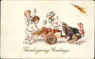 Thanksgiving Turkey Pulling Cart Victorian Children Fashion C1910 F Steffens