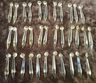 34 Vintage Silver Brass Pin U - Drop Crystal Glass Prism Lamp Chandelier Parts