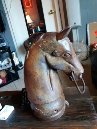 Vintage Cast Iron Horse Head Hitching Post Finial With Ring