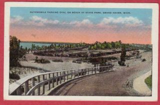 Grand Haven Michigan Car Parking On Beach State Park Postcard Circa 1915 - 30 Mi