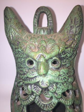 Vintage Cast Iron Green Heavy OWL Candle Holder Hanging Lantern 3