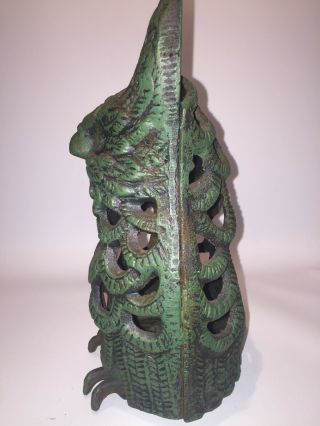 Vintage Cast Iron Green Heavy OWL Candle Holder Hanging Lantern 4