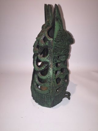 Vintage Cast Iron Green Heavy OWL Candle Holder Hanging Lantern 8