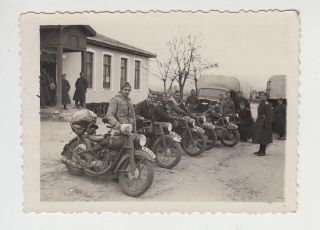 Many Bulgarian Dkw And Bmw Military Motorcycles Orig Ww2 Field Photo (27733)