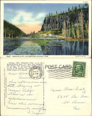 Obsidian Yellowstone Park Wyoming 1940 To Alva Dietz St Louis