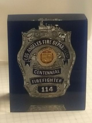 Los Angeles City Fire Department Badge Centennial In Lucite