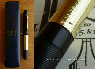 Pelikan 111.  585 14CT Solid Gold Fountain Pen 1930s.  14C Full Flex Nib.  Boxed 3