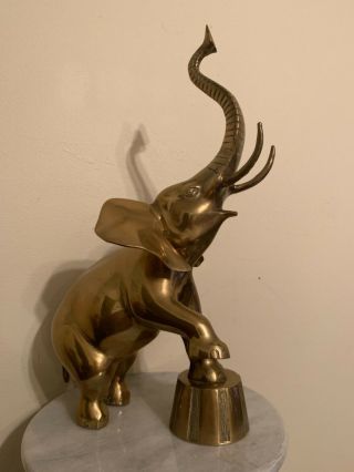 Vintage Heavy Brass Large Performing Circus Elephant Detailed Statue 18x10x8”