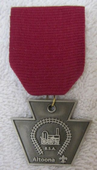 Altoona Railroad Trail Medal Boy Scout Bsa Pin Vtg Award Badge Red Ribbon