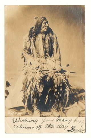 Rppc Postcard Photo Day Chief,  Native American Indian Portrait Bow Arrows 1904