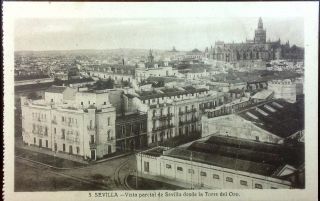 1910’s Postcard Sevilla Seville View Torre Del Oro Spain