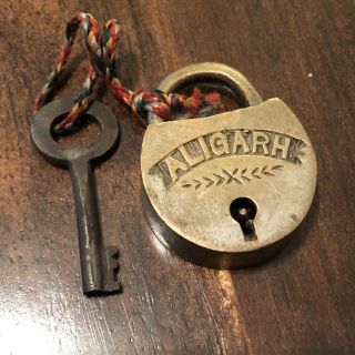 Antique 1800’s Brass Lock & Key Collectible Padlock Steampunk Tool Old Authentic