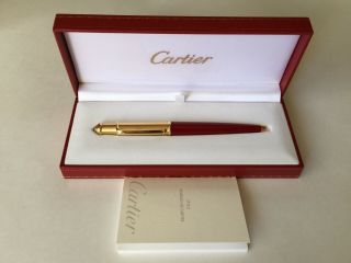 Cartier Diabolo Ballpoint Pen Red And Gold Color