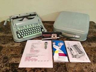 1964 Cursive Hermes 3000 Typewriter With Case And Manuals