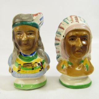 Vintage Native American Indian Chief & Squaw Salt Pepper Shakers Occupied Japan