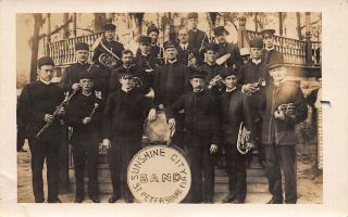 Fl - 1920’s Rare Real Photo Florida Sunshine City Band At St Petersburg,  Fla.