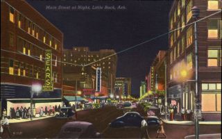 Main Street Little Rock Arkansas At Night Sears Dan Cohen Shoes 1955