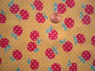 Red Cherries On Yellow Vtg Feedsack Quilt Sewing Doll Clothes Craft Cotton