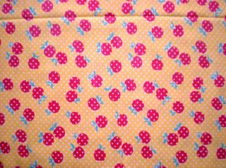 Red CHERRIES on YELLOW Vtg FEEDSACK Quilt Sewing Doll Clothes Craft Cotton 2