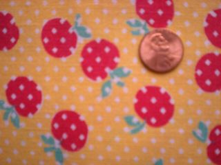 Red CHERRIES on YELLOW Vtg FEEDSACK Quilt Sewing Doll Clothes Craft Cotton 3