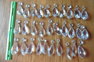 30 Crystal Prisms Vintage Glass Tear Drop Lamp Chandelier Parts French Gothic