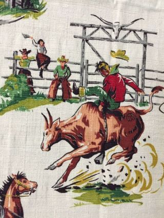 Vtg Barkcloth Drapery Upholstery Fabric Western Ranch Cowboy 35” Wide X 8.  5 Feet