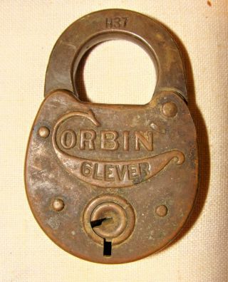 Antique / Vintage Brass Corbin 6 - Lever Padlock No Key