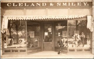 Andover Oh Cleland & Smiley Clothing Store Front Autograph Guard Dog,  Rppc 1915