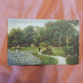 Vintage Postcard Lily Pond And Flower Bed,  Winona Lake,  Ind.
