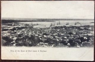 Antique Mauritius Pc Panoramic View Of Port Louis Town And Harbour Tall Ships