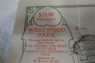 ANTIQUE 1916 CHEVALIER MAP OF SAN FRANCISCO WESTWOOD PARK $35.  00 PER FOOT 3