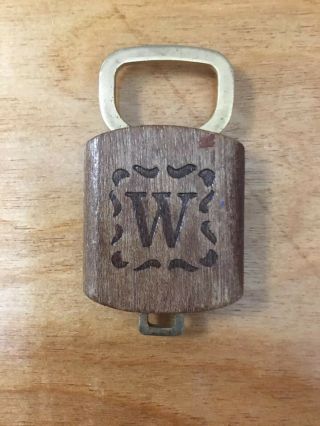Letter Initials " W " Wood Keychain Key Ring Patent Pending Vintage