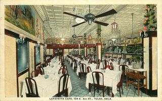 Postcard Lafayette Cafe Interior,  Tulsa,  Oklahoma - Circa 1920
