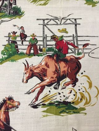Vtg Barkcloth Drapery Upholstery Fabric Western Cowboy Ranch 35” Wide X 53” Long