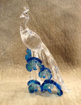 White Peacock Swarovski Crystal Figurine 5063695,  Mib,  Scs,  Blue Flowers