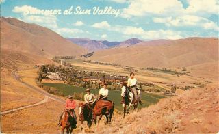1950s Horseback Riding In Summer At Sun Valley,  Idaho Postcard