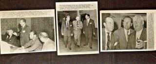 (3) 1958 Press Photos: Ny Mets Begin: Stengel/shea/wagner Lobby Owners @ Meetings