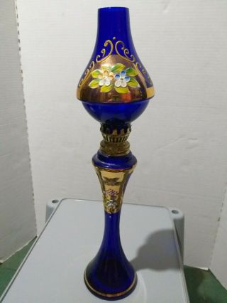 Vintage Tall Cobalt Blue Oil Lamp