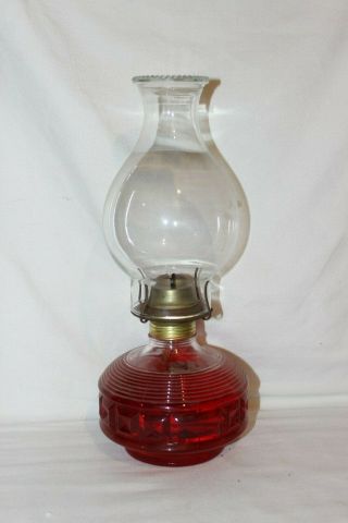 Vintage Oil Lamp With P&a Risdon Burner W/ Chimney And Cut Glass Base 14 " Tall