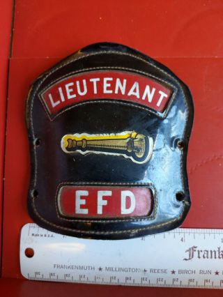 Vintage Lieutenant Elba Mi Fire Department Efd Fireman Helmet Shield Badge Rare