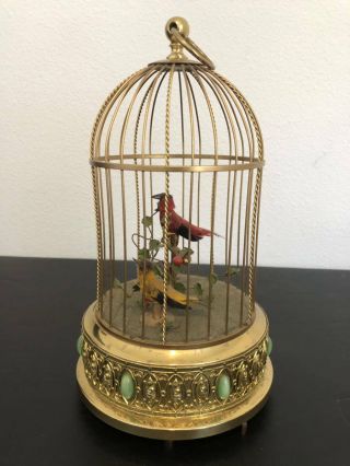 Vintage German Mechanical Animated 2 Singing Bird Cage Music Box