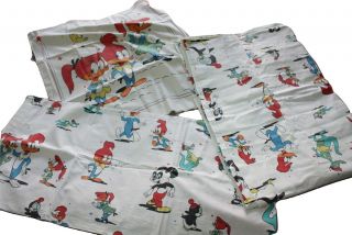 Vintage Woody Woodpecker Flat Bed Sheet Pillowcase & Bolster Case 1980 