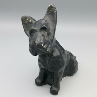 Vintage Chalkware Black Scottie Scottish Terrier Dog Figurine Mica Glitter Ears