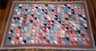 Vintage Hand Made Hand Sewn Patchwork Quilt Signed Dated 1988 64 " X 98 " Scrappy
