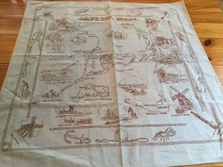 1940s Vintage Cape Cod Massachusetts Souvenir Printed Tablecloth