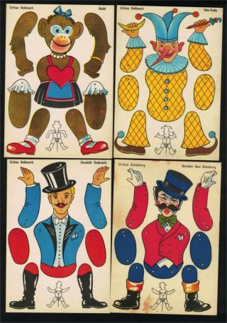 Ag1011 - Circus Reibusch - Paper Dolls Cut Out 5 Postcards - Rare Pc