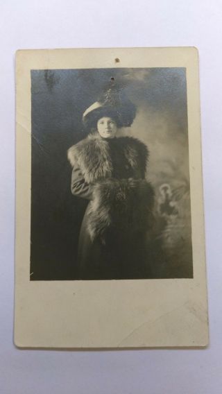 Vintage Rppc Real Photo Postcard Woman In Fur Coat