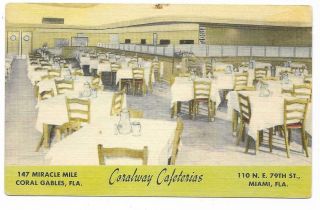 Vintage Florida Linen Postcard Miami Coral Gables Coralway Cafeterias Miracle